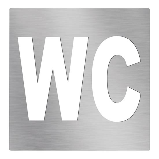 Pictogramme WC 12 × 12 cm en inox, finition argentée