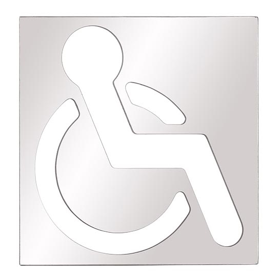 Pictogramme « Personne à mobilité réduite » 12 x 12 cm, acier inoxydable, finition argentée