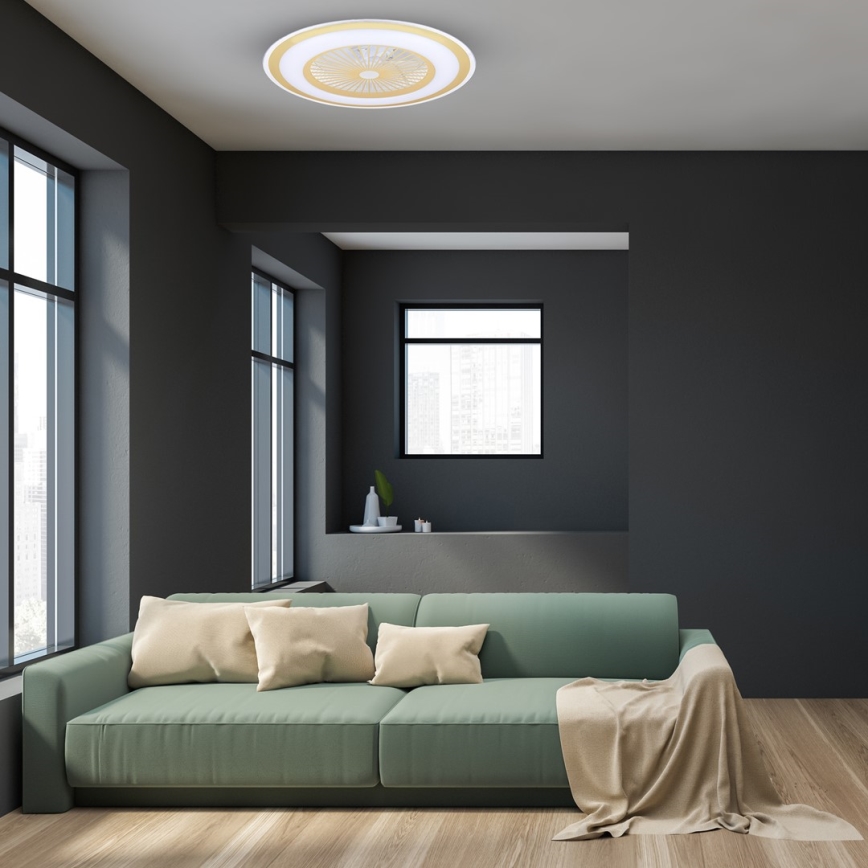 Plafonnier à intensité variable avec ventilateur ZEPHYR LED/48W/230V 3000-6000K doré + Télécommande