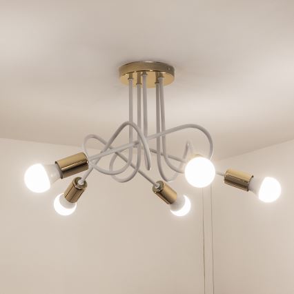 Plafonnier à montage apparent OXFORD 5x E27/15W/230V, doré/blanc