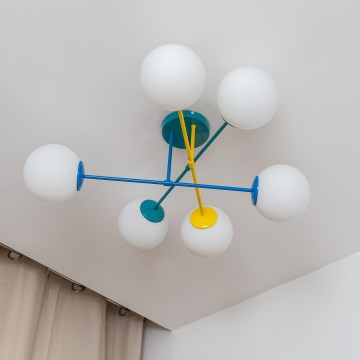 Plafonnier à montage en saillie MOON 6 x E27 / 15 W / 230 V, turquoise / jaune / bleu