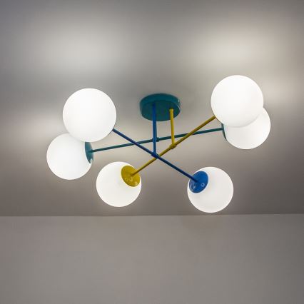 Plafonnier à montage en saillie MOON 6 x E27 / 15 W / 230 V, turquoise / jaune / bleu