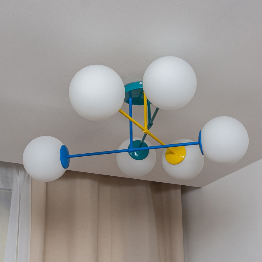 Plafonnier à montage en saillie MOON 6 x E27 / 15 W / 230 V, turquoise / jaune / bleu