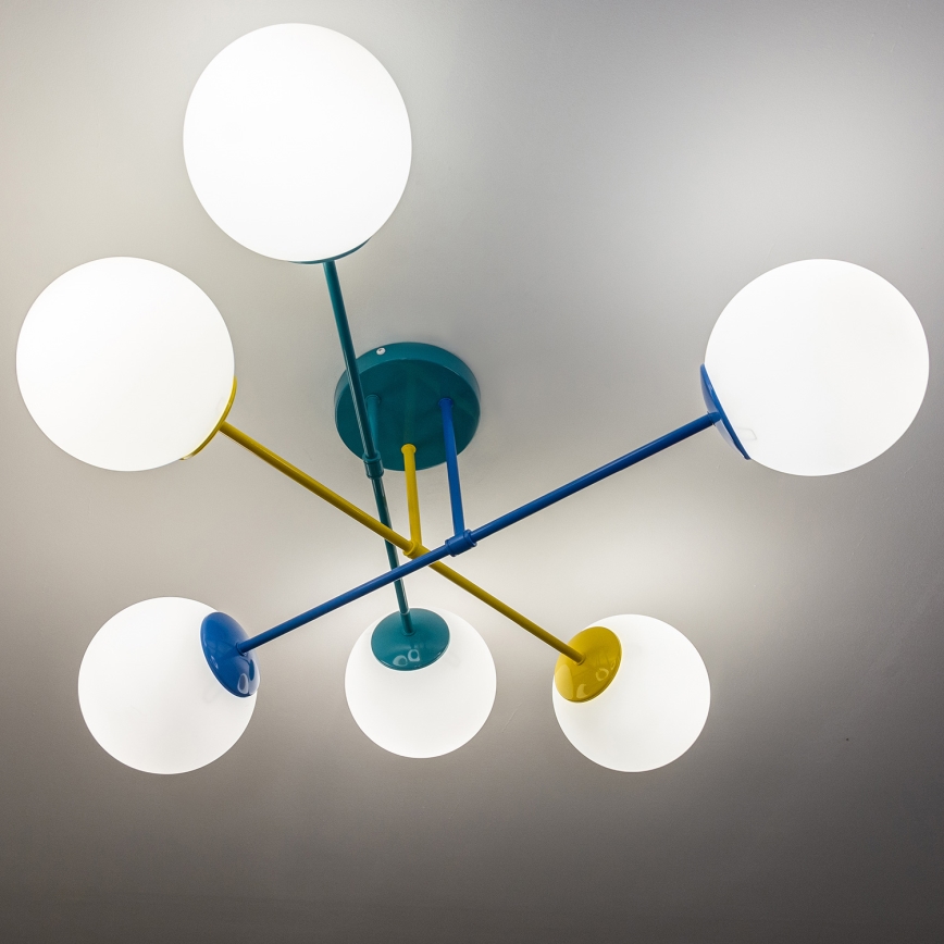 Plafonnier à montage en saillie MOON 6 x E27 / 15 W / 230 V, turquoise / jaune / bleu