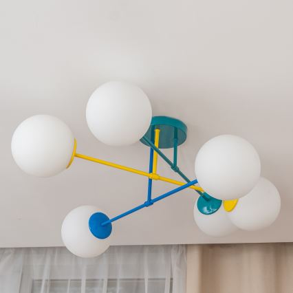 Plafonnier à montage en saillie MOON 6 x E27 / 15 W / 230 V, turquoise / jaune / bleu