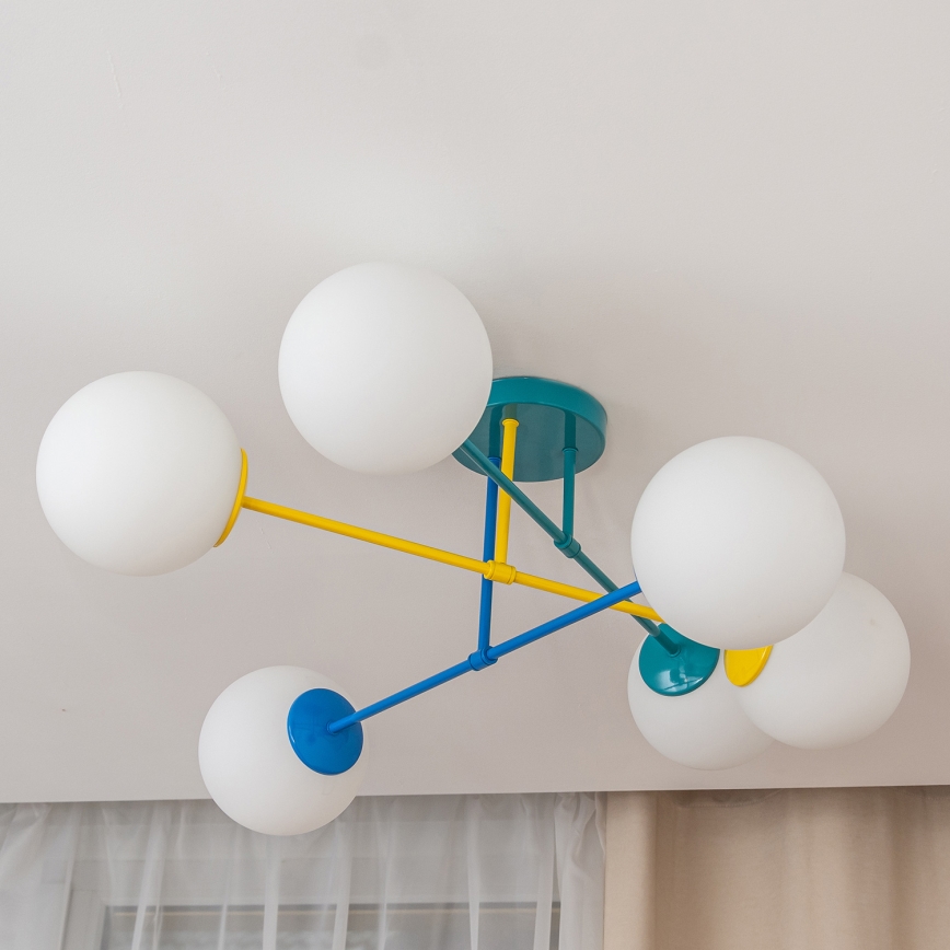 Plafonnier à montage en saillie MOON 6 x E27 / 15 W / 230 V, turquoise / jaune / bleu