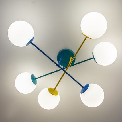 Plafonnier à montage en saillie MOON 6 x E27 / 15 W / 230 V, turquoise / jaune / bleu