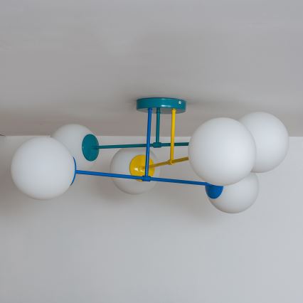 Plafonnier à montage en saillie MOON 6 x E27 / 15 W / 230 V, turquoise / jaune / bleu