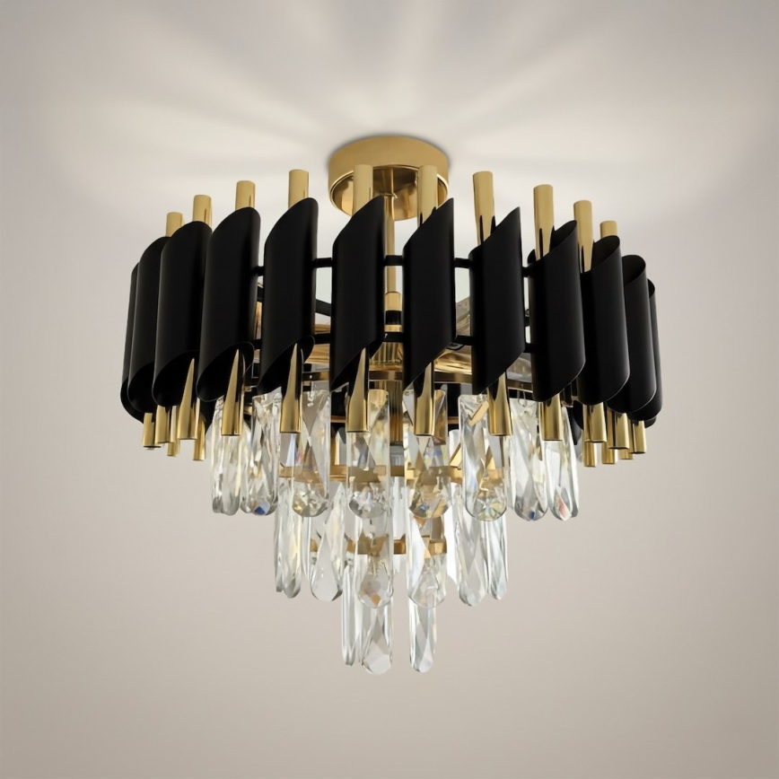 Plafonnier à montage en surface CRISTAL 5xE14/10W/230V Ø 38 cm noir/doré
