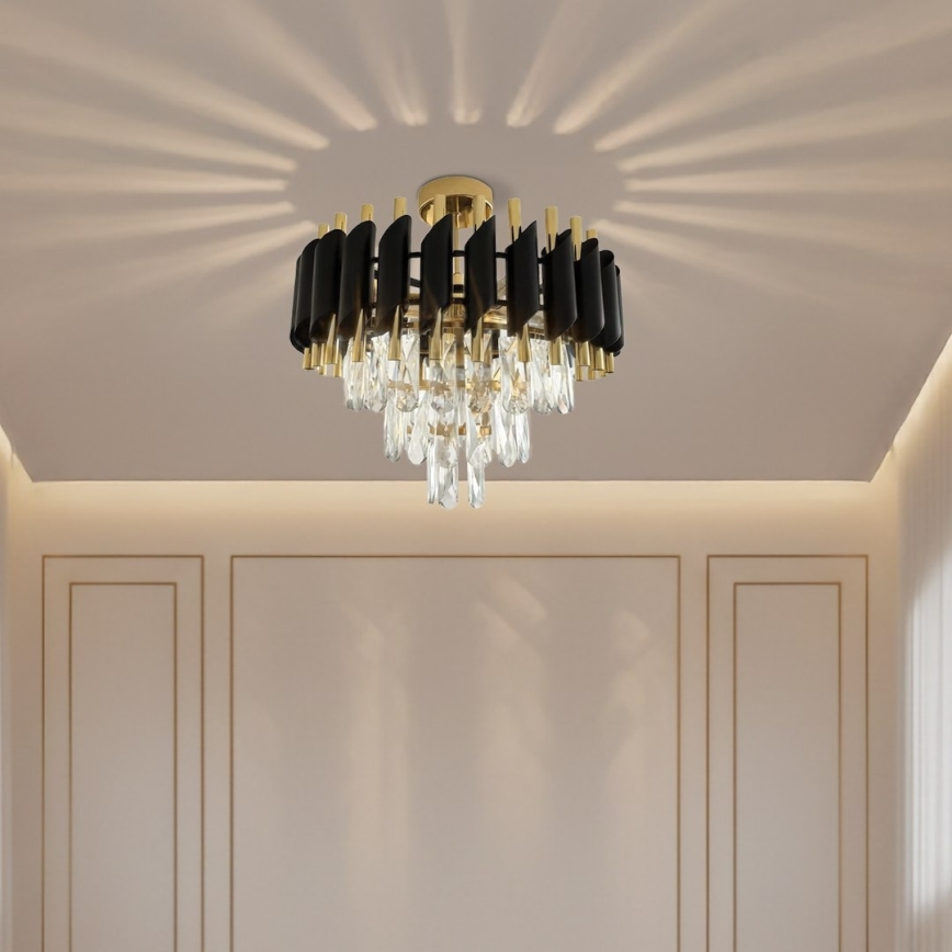 Plafonnier à montage en surface CRISTAL 5xE14/10W/230V Ø 38 cm noir/doré