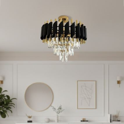 Plafonnier à montage en surface CRISTAL 5xE14/10W/230V Ø 38 cm noir/doré