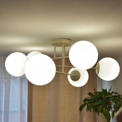 Plafonnier à montage en surface MOON 6xE27/15W/230V, crème