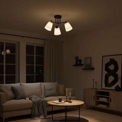 Plafonnier à montage en surface PAFOS 3xE27/15W/230V, noir