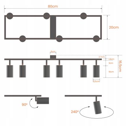 Plafonnier à spots 6xGU10/30W/230V blanc