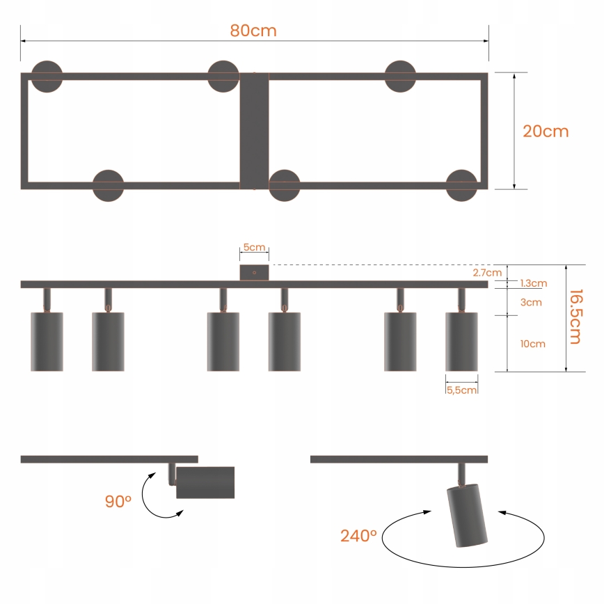 Plafonnier à spots 6xGU10/30W/230V blanc