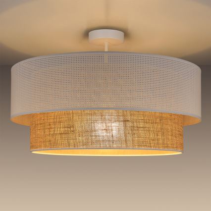 Plafonnier affleurant BORHO 1xE27/60W/230V Ø 50 cm blanc/jute