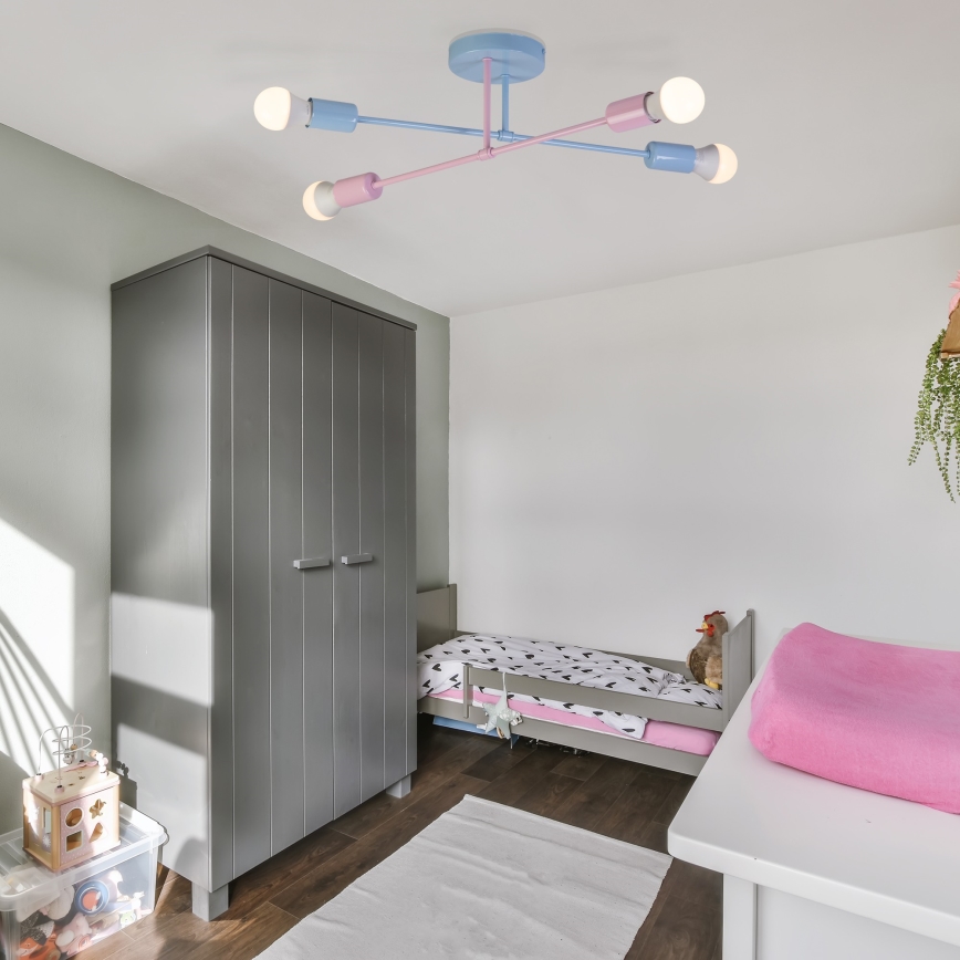 Plafonnier affleurant CAMBRIDGE 4xE27/15W/230V bleu/rose