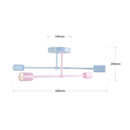 Plafonnier affleurant CAMBRIDGE 4xE27/15W/230V bleu/rose