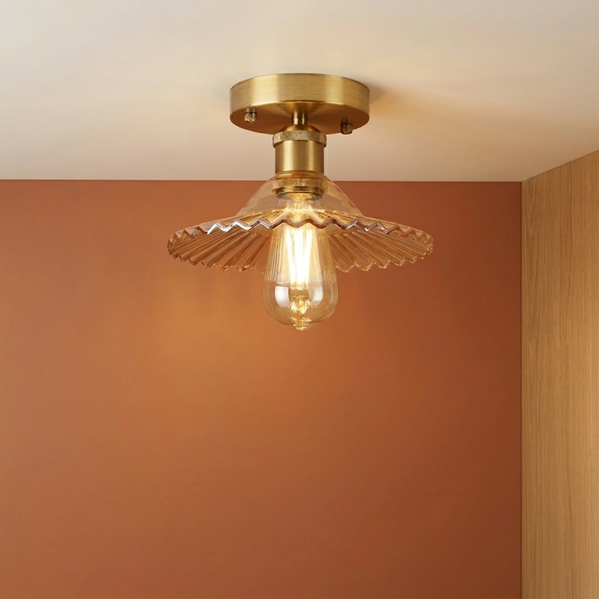 Plafonnier affleurant TRISH 1xE27/15W/230V doré/beige fumé