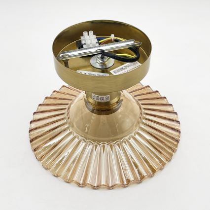 Plafonnier affleurant TRISH 1xE27/15W/230V doré/beige fumé