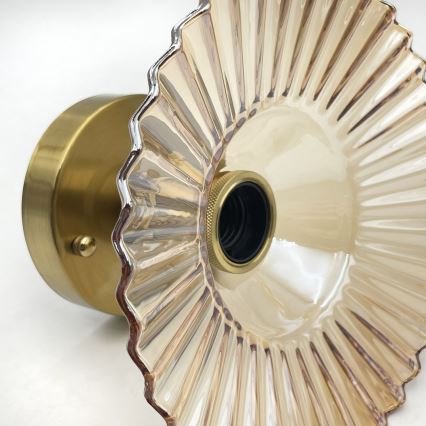 Plafonnier affleurant TRISH 1xE27/15W/230V doré/beige fumé