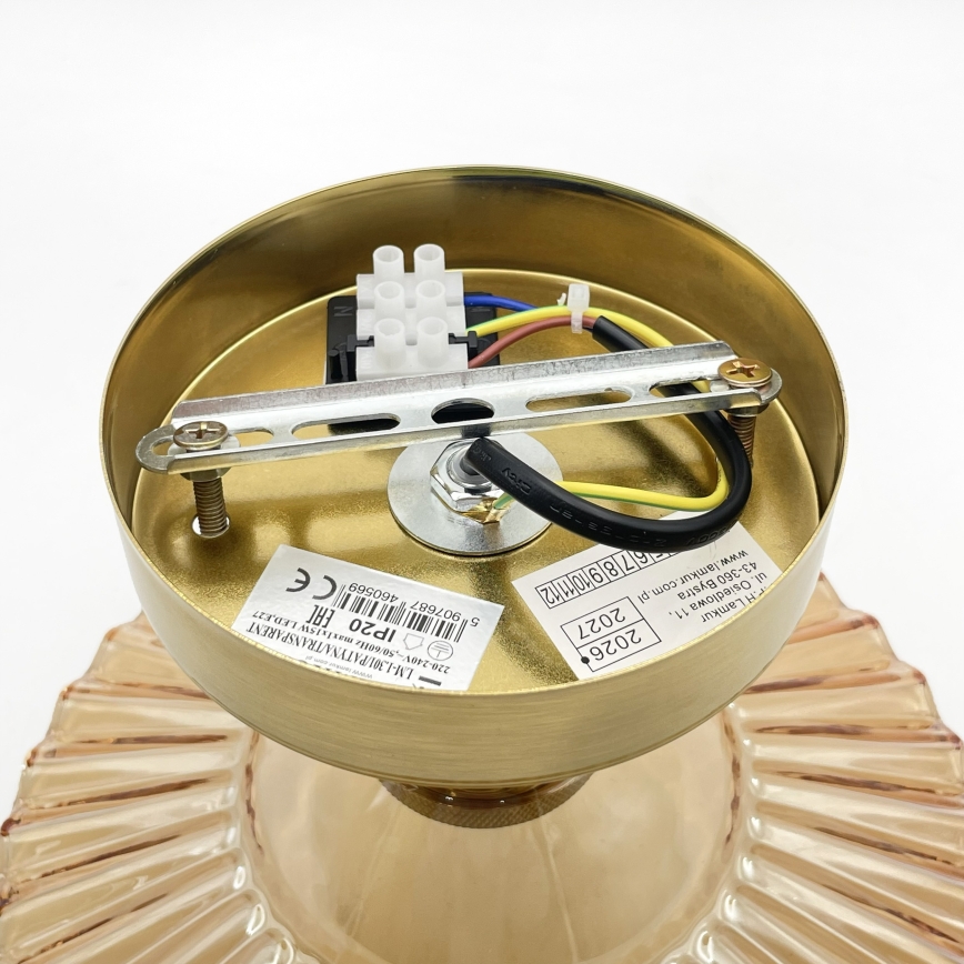 Plafonnier affleurant TRISH 1xE27/15W/230V doré/beige fumé