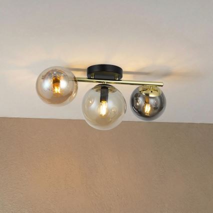 Plafonnier AURIS 3xE14/15W/230V doré/noir fumé/beige
