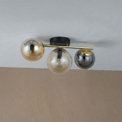Plafonnier AURIS 3xE14/15W/230V doré/noir fumé/beige