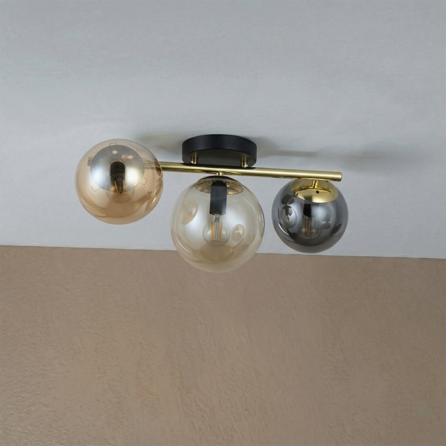Plafonnier AURIS 3xE14/15W/230V doré/noir fumé/beige