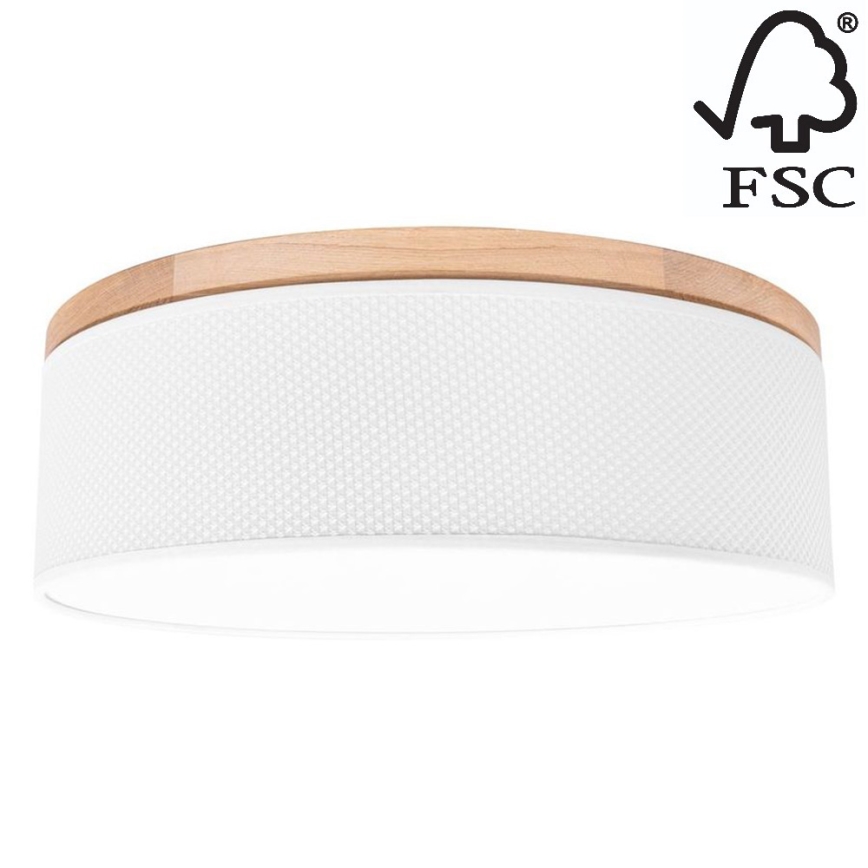 Plafonnier BENITA 2xE27/25W/230V d. 48 cm blanc/chêne – FSC certifié