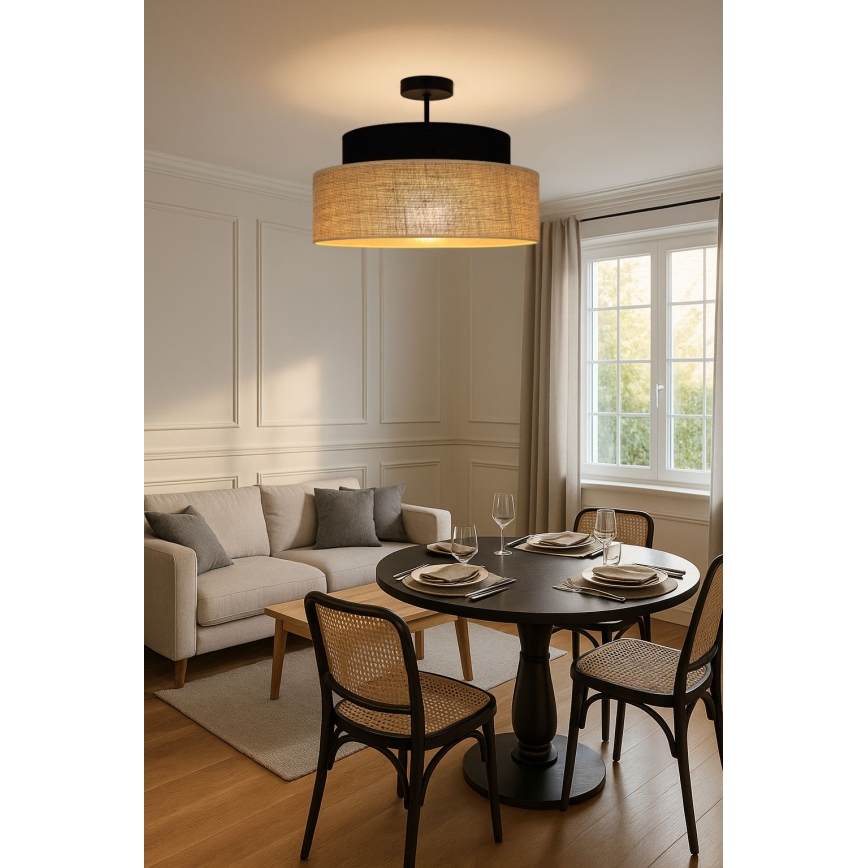 Plafonnier BOHO 1xE27/60W/230V d. 40 cm noir/beige