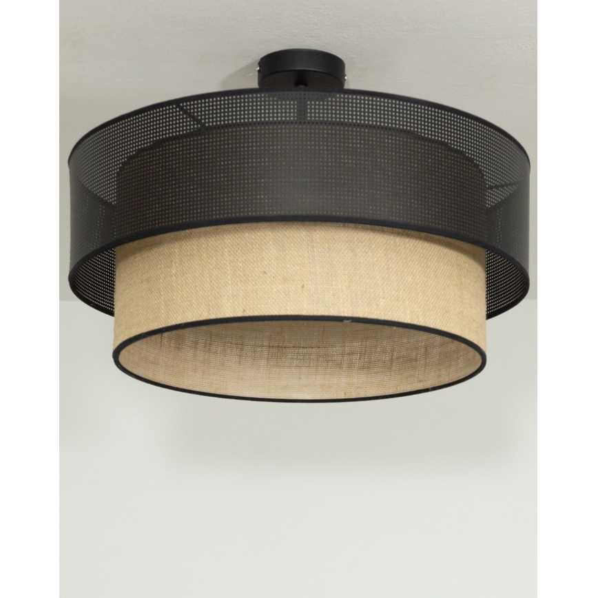Plafonnier BORHO 1 x E27 (max. 60 W) / 230 V, diam. 40 cm, noir/jute