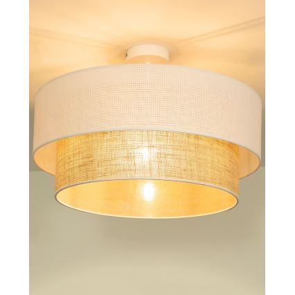 Plafonnier BORHO 1xE27/60W/230V Ø 40 cm blanc/jute