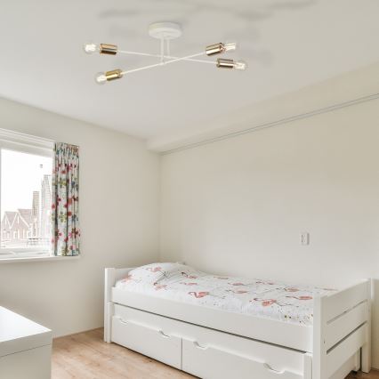 Plafonnier CAMBRIDGE 4xE27/15W/230V laiton/blanc