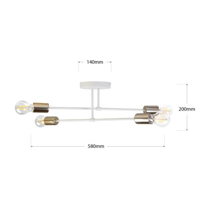 Plafonnier CAMBRIDGE 4xE27/15W/230V laiton/blanc