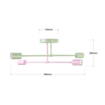 Plafonnier CAMBRIDGE 4xE27/15W/230V vert/rose