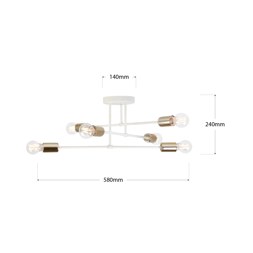 Plafonnier CAMBRIDGE 6xE27/15W/230V laiton/blanc