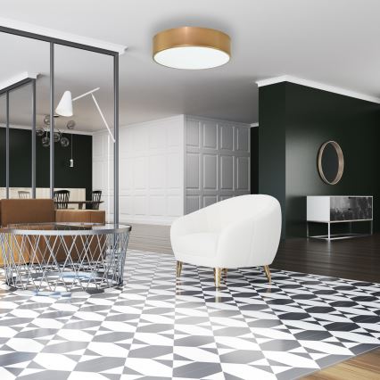 Plafonnier CLEO avec capteur de mouvement et détecteur crépusculaire 2xE27/24W/230V Ø 30 cm doré