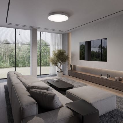 Plafonnier CLEO 5xE27/24W/230V Ø 60 cm, équipé d'un capteur de mouvement et crépusculaire, gris