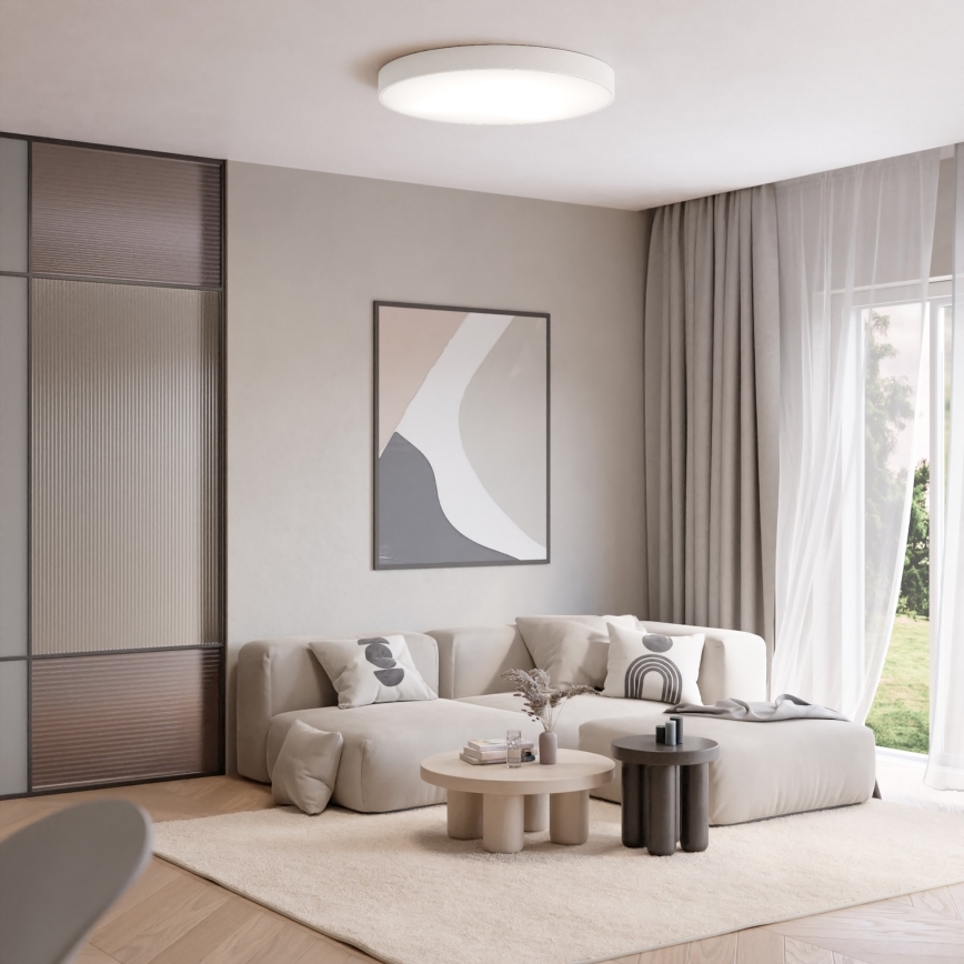 Plafonnier avec capteur de mouvement et détecteur crépusculaire CLEO 6xE27/24W/230V Ø 80 cm blanc