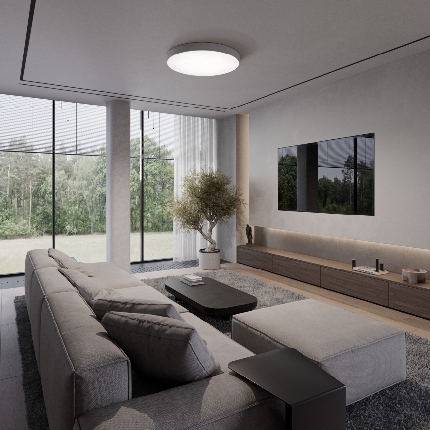 Plafonnier CLEO Ø 80 cm 6xE27/24W/230V avec détecteur de mouvement et capteur crépusculaire, gris