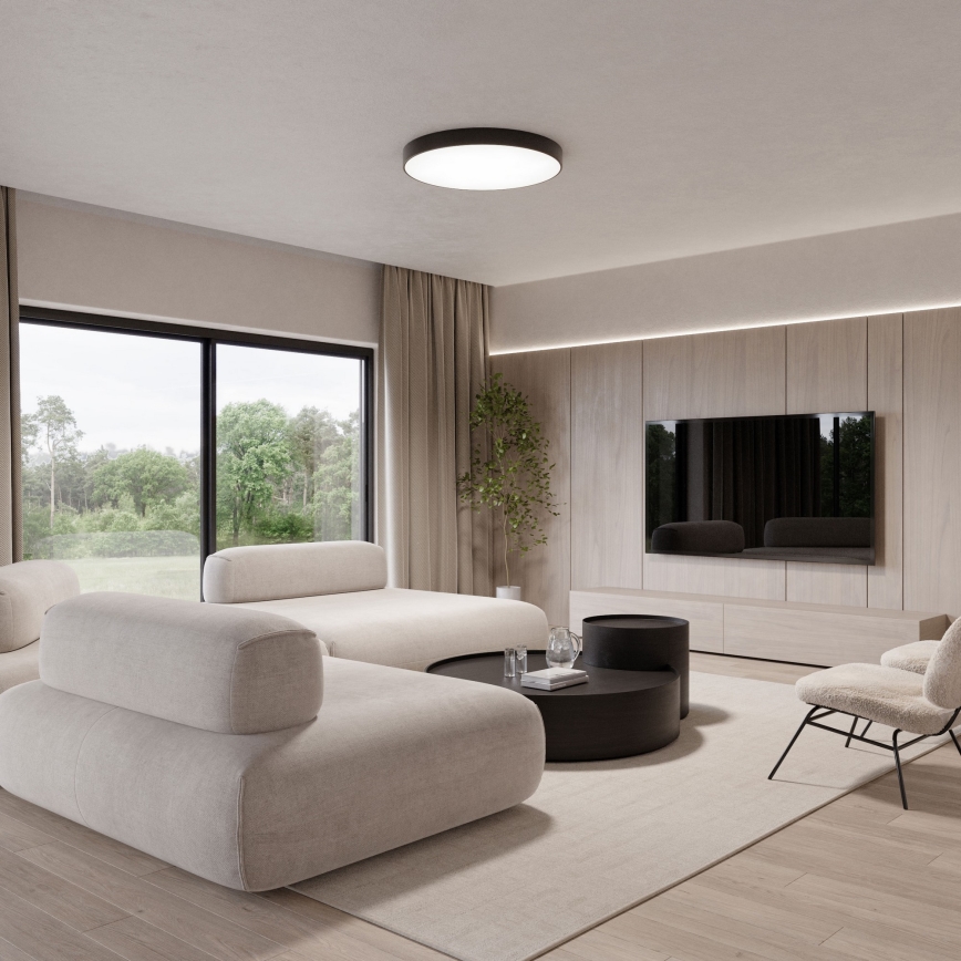 Plafonnier CLEO Ø 80 cm, 6x E27, 24 W, 230 V — avec détecteur de mouvement et capteur crépusculaire, noir