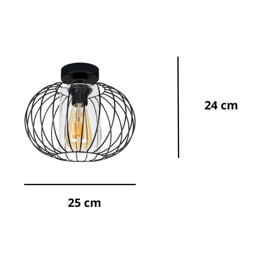 Plafonnier CORRINI 1xE27/60W/230V d. 25 cm noir/transparent