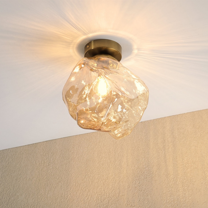 Plafonnier CRISTAL 1xE14/15W/230V, finition laiton / beige fumé