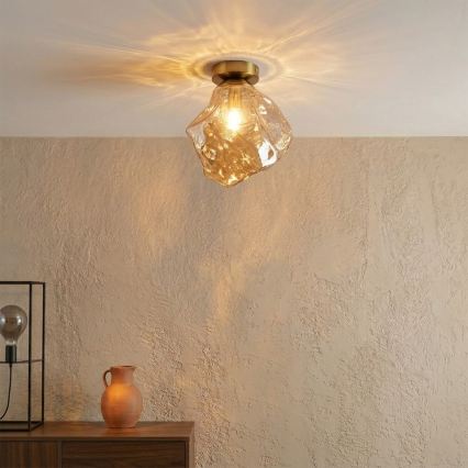 Plafonnier CRISTAL 1xE14/15W/230V, finition laiton / beige fumé