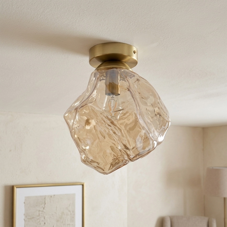 Plafonnier CRISTAL 1xE14/15W/230V, finition laiton / beige fumé