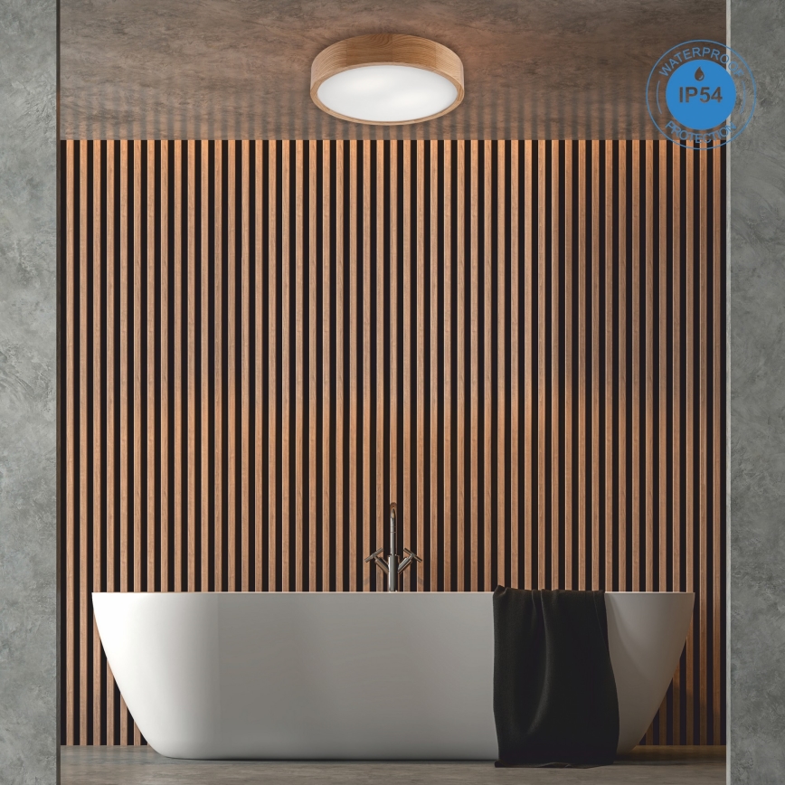 Plafonnier de salle de bain OAK 3xE27/15W/230V chêne ø 37 cm IP54
