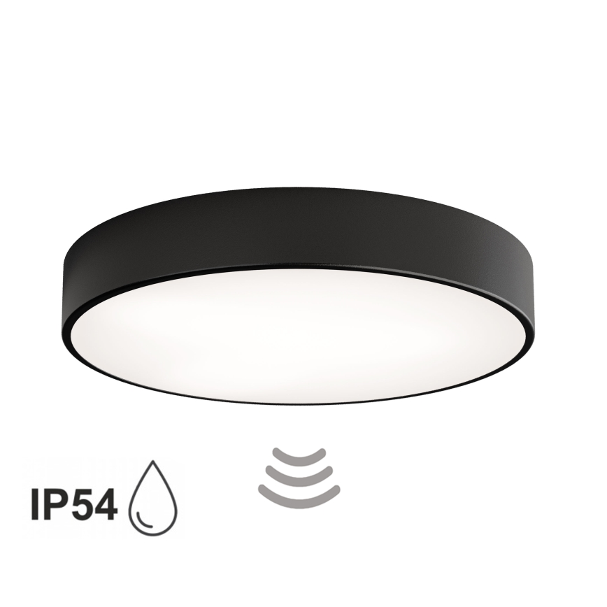 Plafonnier de salle de bains avec détecteur CLEO, 4x E27/24W/230V, Ø 50 cm, IP54, noir