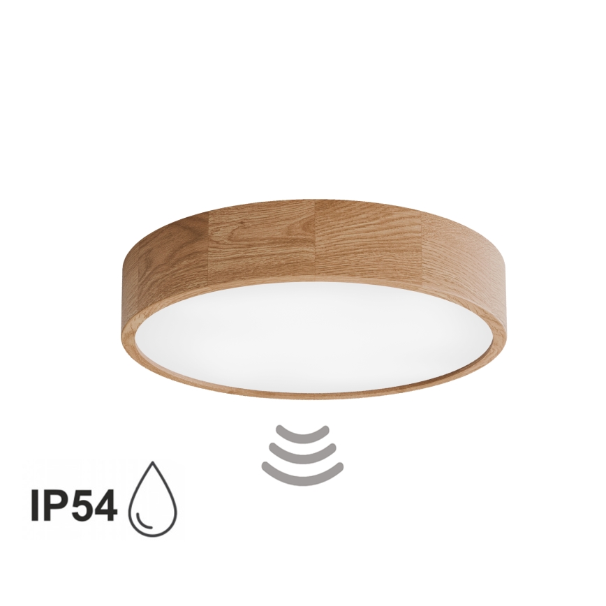 Plafonnier de salle de bains avec détecteur CLEO 4xE27/24W/230V diam. 47,5 cm IP54 chêne