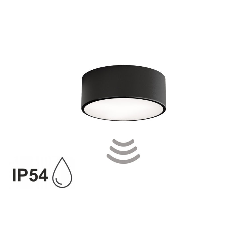 Plafonnier de salle de bains CLEO avec détecteur 1xE27/24W/230V Ø 20 cm IP54 noir